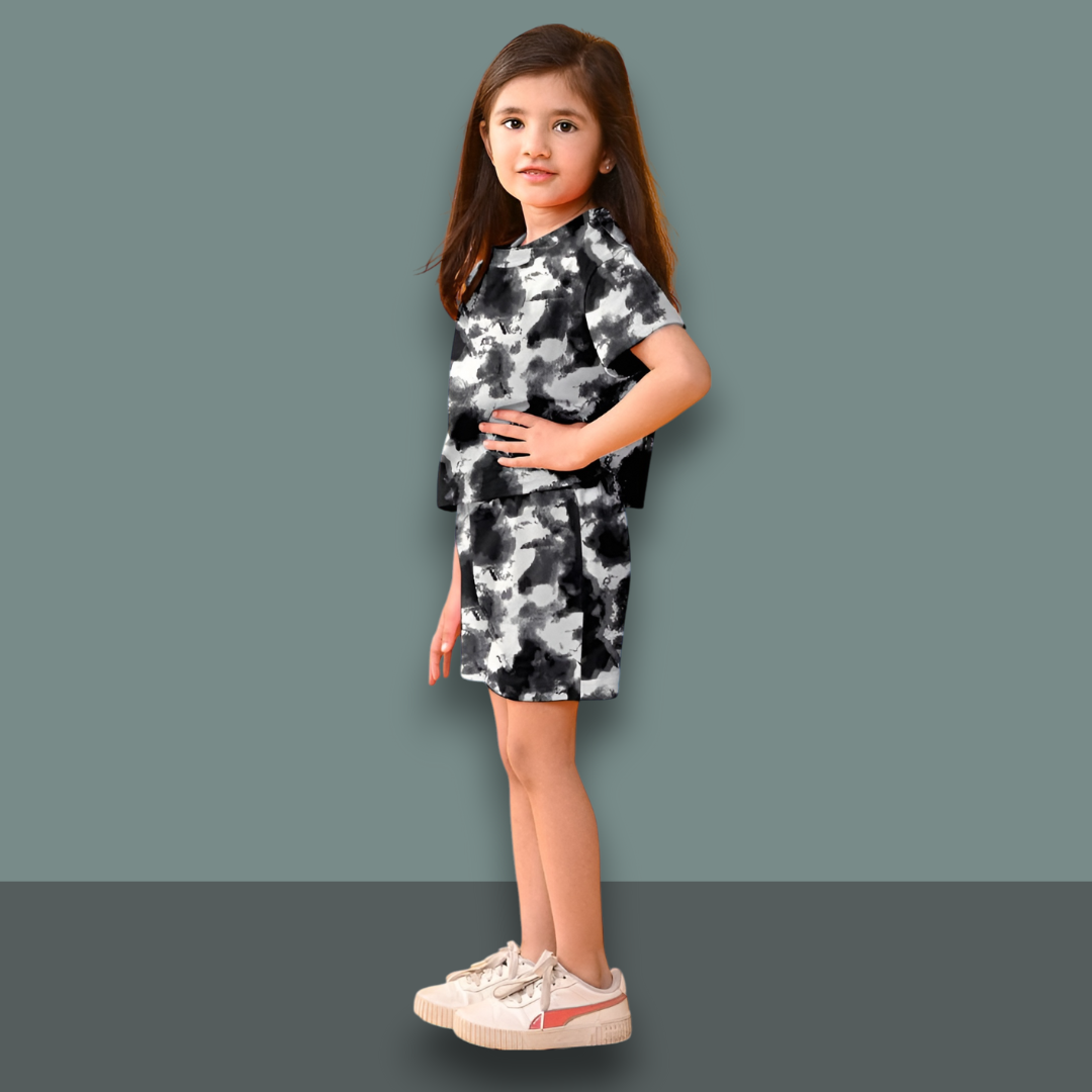 Girls' Tie-Dye Cotton Co-Ord Set - Black & White