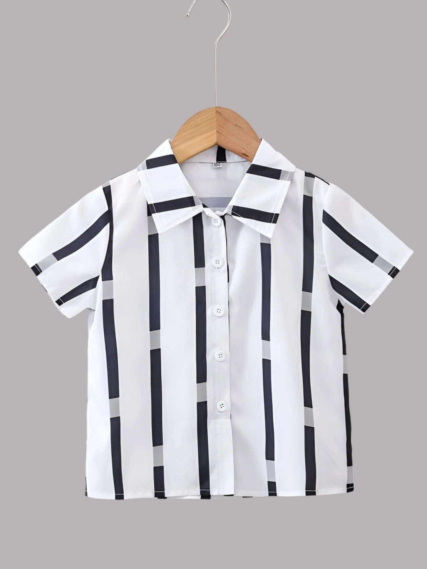 Navy Blue Dianosaur & Black Striped Short Sleeeve Boys Shirt Regular Wear Collection By Shinydots