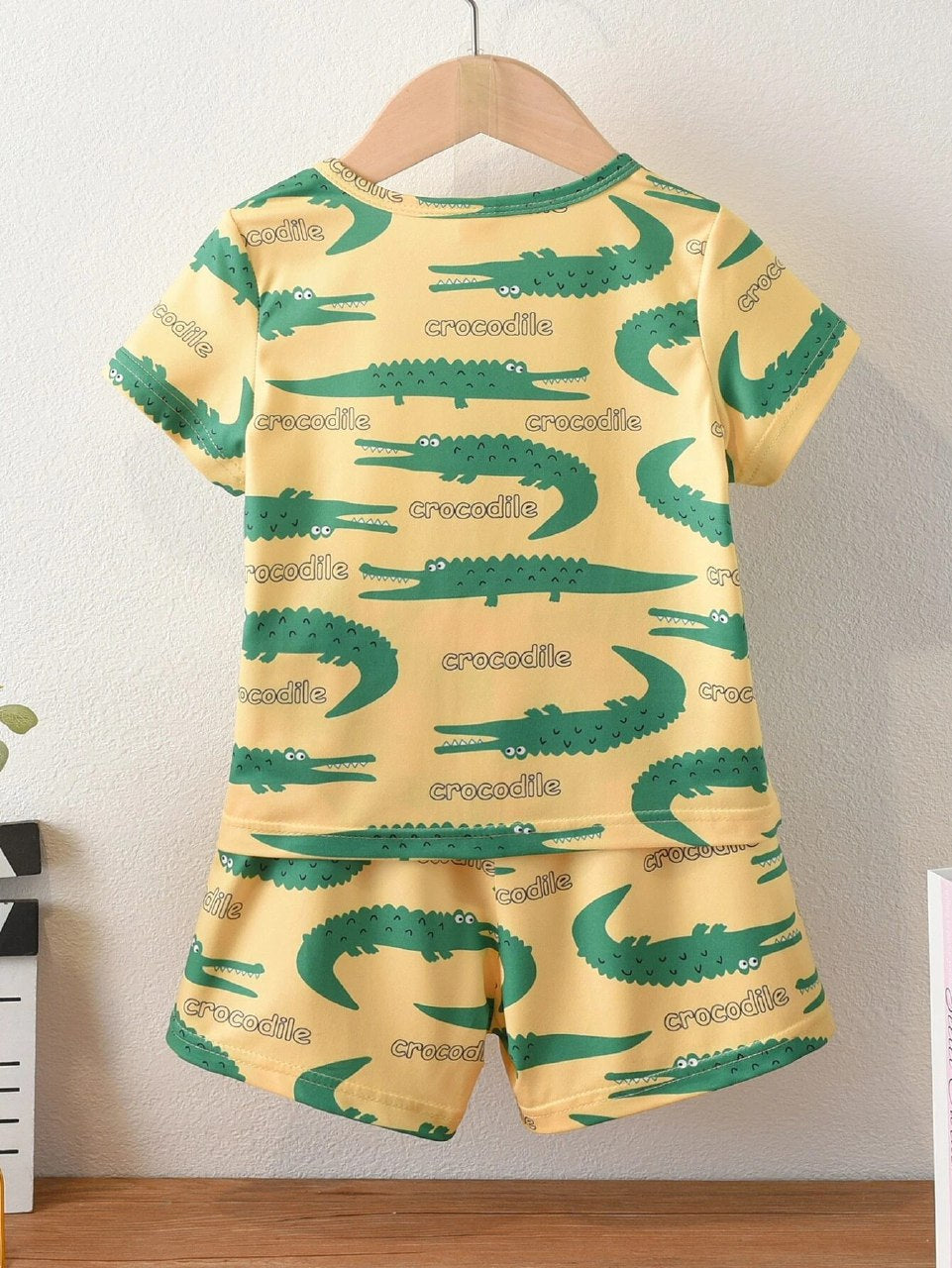 Boys Yellow Round Neck Crocodile Print T-Shirt & Shorts Co-Ord Set – Fun & Comfy Summer Outfit By Shinydots