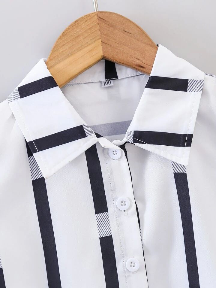 Navy Blue Dianosaur & Black Striped Short Sleeeve Boys Shirt Regular Wear Collection By Shinydots