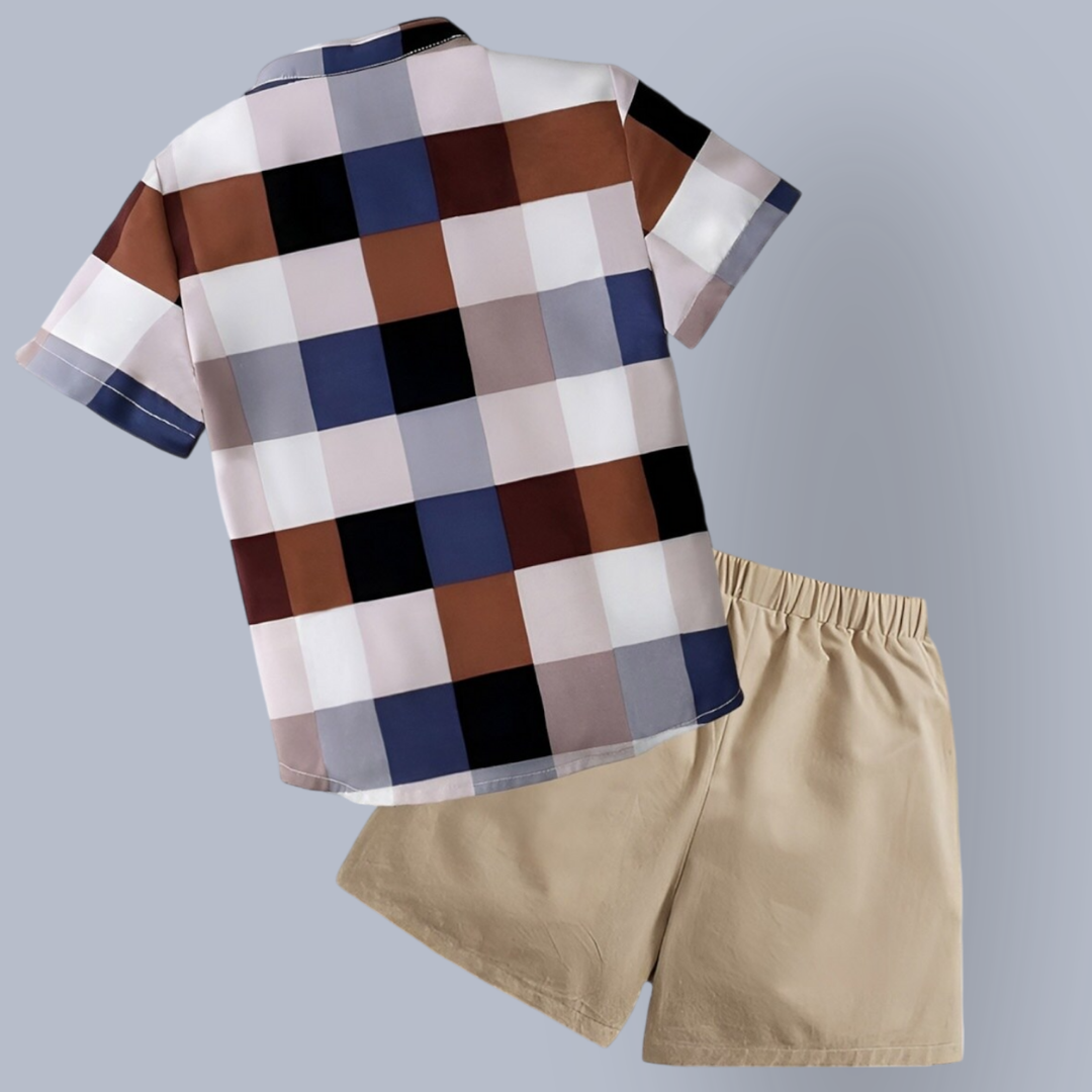 SHINYDOTS Baby Boy Plaid Checked Printed Short Sleeve Shirt & Shorts Two Piece Set