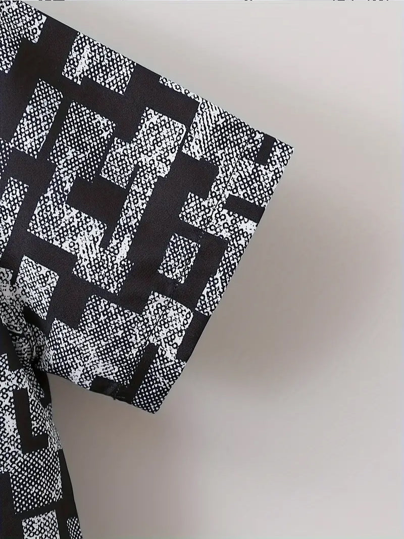 Trendy Boys Black Geometric Printed Shirt Sleeve Spread Collar Shirt โ Stylish & Comfortable By Shinydots