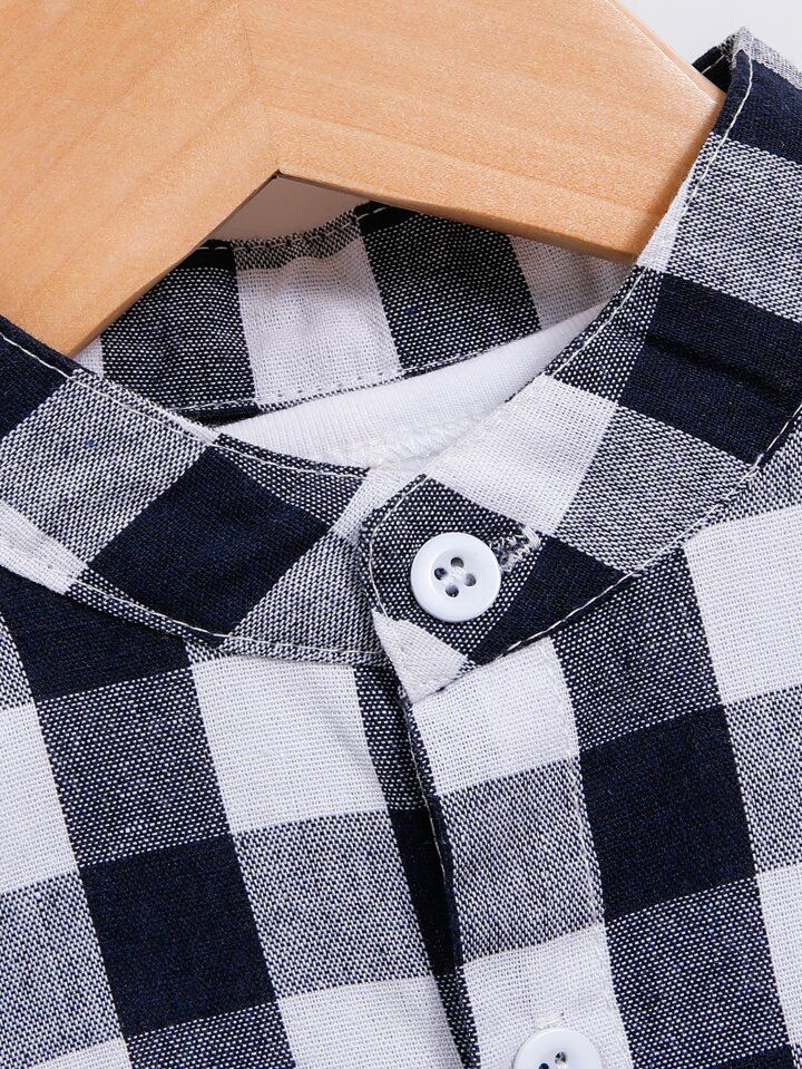 Classic Black & White Checkered Kids South Cotton Shirt - Short Sleeve Plaid Cotton Comfort