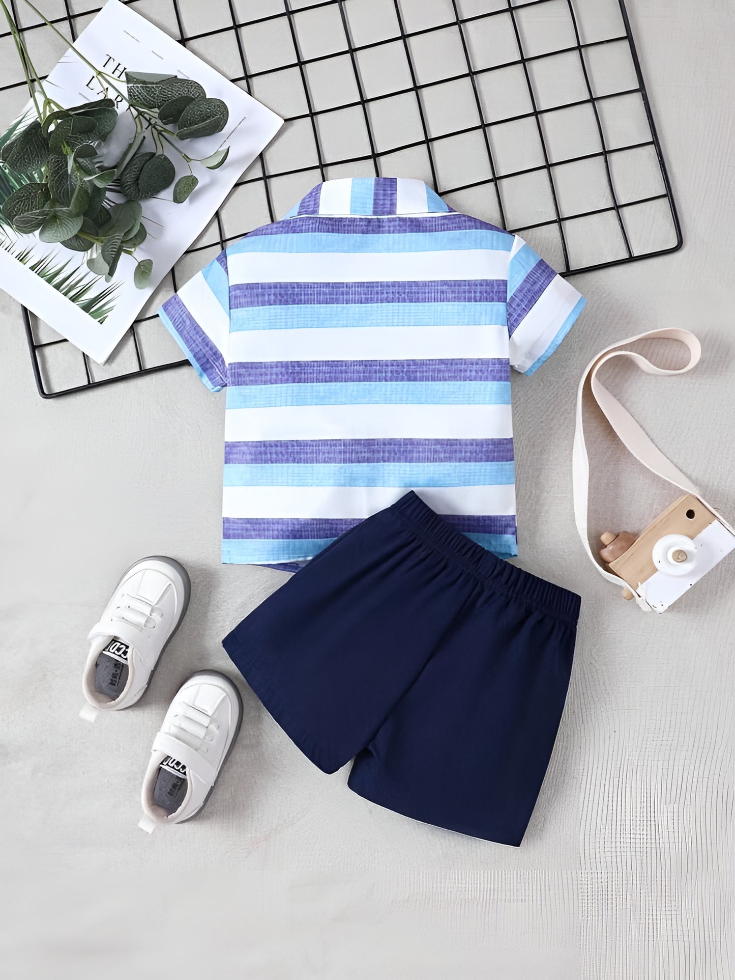 Shinydots Stylish Blue Striped Cotton Blend Shirt & Navy Shorts Set for Boys – Summer Casual Outfit