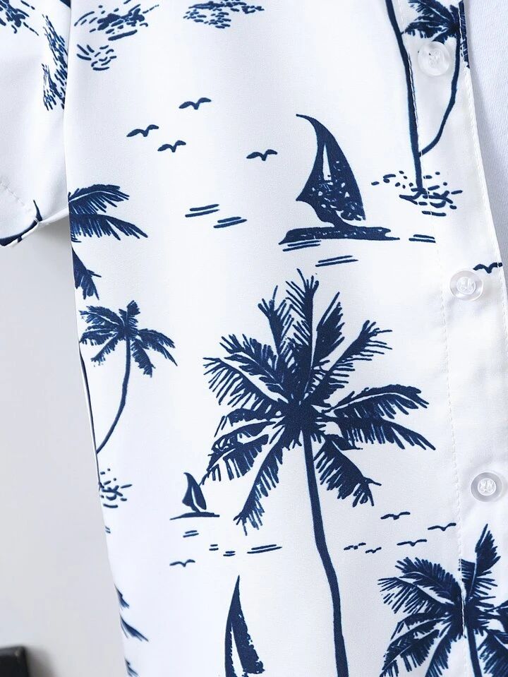 Tropical Palm Tree & Sailboat Print Kids' Shirt - Trendy Summer Wear for Boys | Shinydots