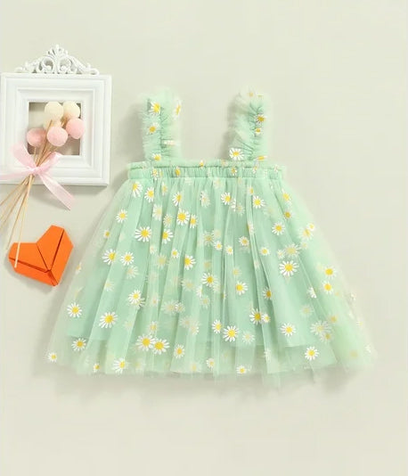 Baby Girls Midi-knee Length Birthday, Beach Wear Daisy Floral Dress- Birthday Outfit Girl Special Occasion