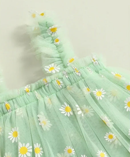 Baby Girls Midi-knee Length Birthday, Beach Wear Daisy Floral Dress- Birthday Outfit Girl Special Occasion