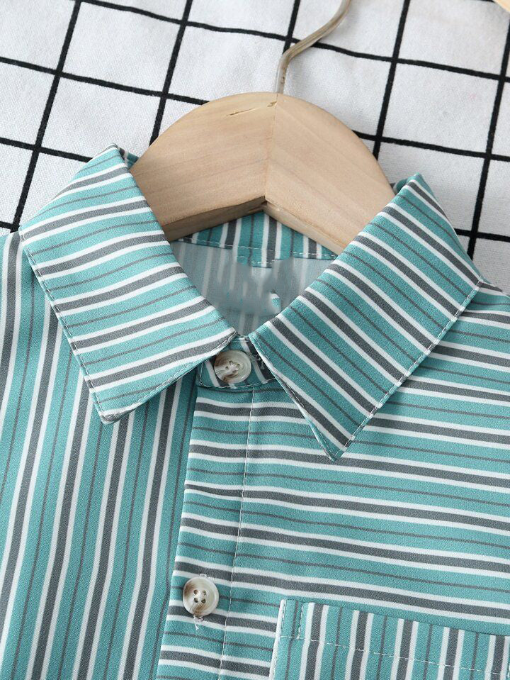 Shinydots Cotton Blend Green Lining Casual Wear Short Sleeve Shirt For Boys
