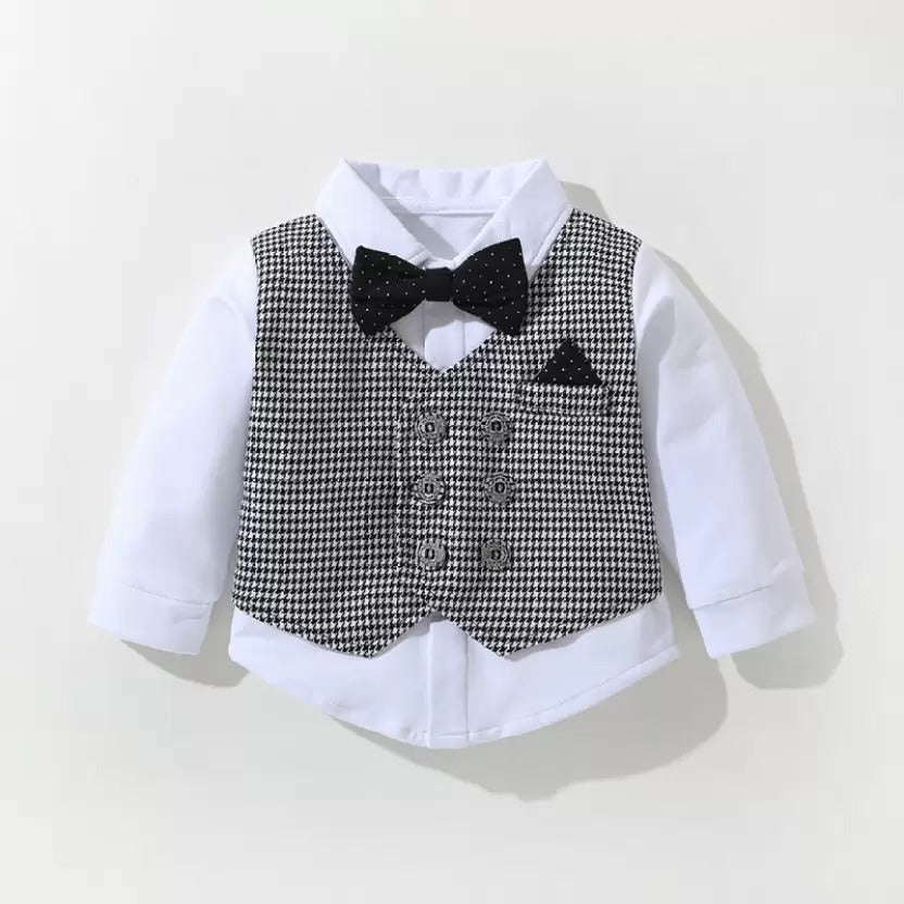 Shinydots Formal Wear Baby Boys Festive, Party & Weding Blazer Shirt, Bow-Tie with Pant 2-Piece Pair Clothing Set | Baba Suit