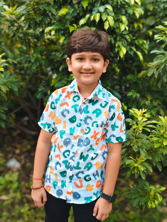 Shinydots Cotton Latter Printed Shirt Half Sleeve For Boys