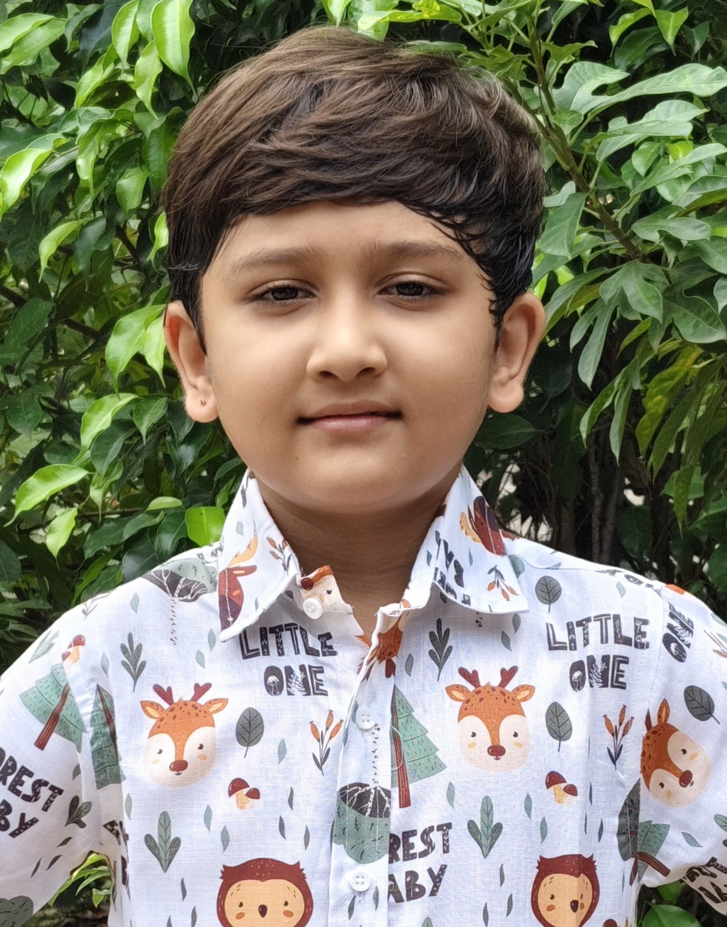 Forest Baby Animal Printed White Half Sleeve Shirt For Kids Boys