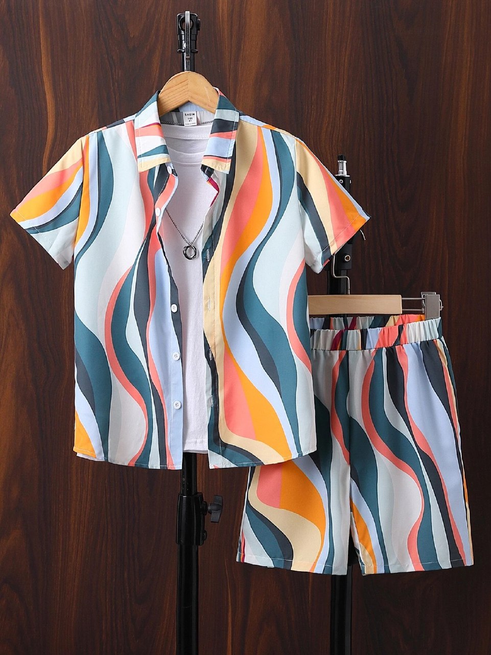 Shinydots Boys' Stylish Multicolor Wave Print Co-ord Set – Shirt Sho