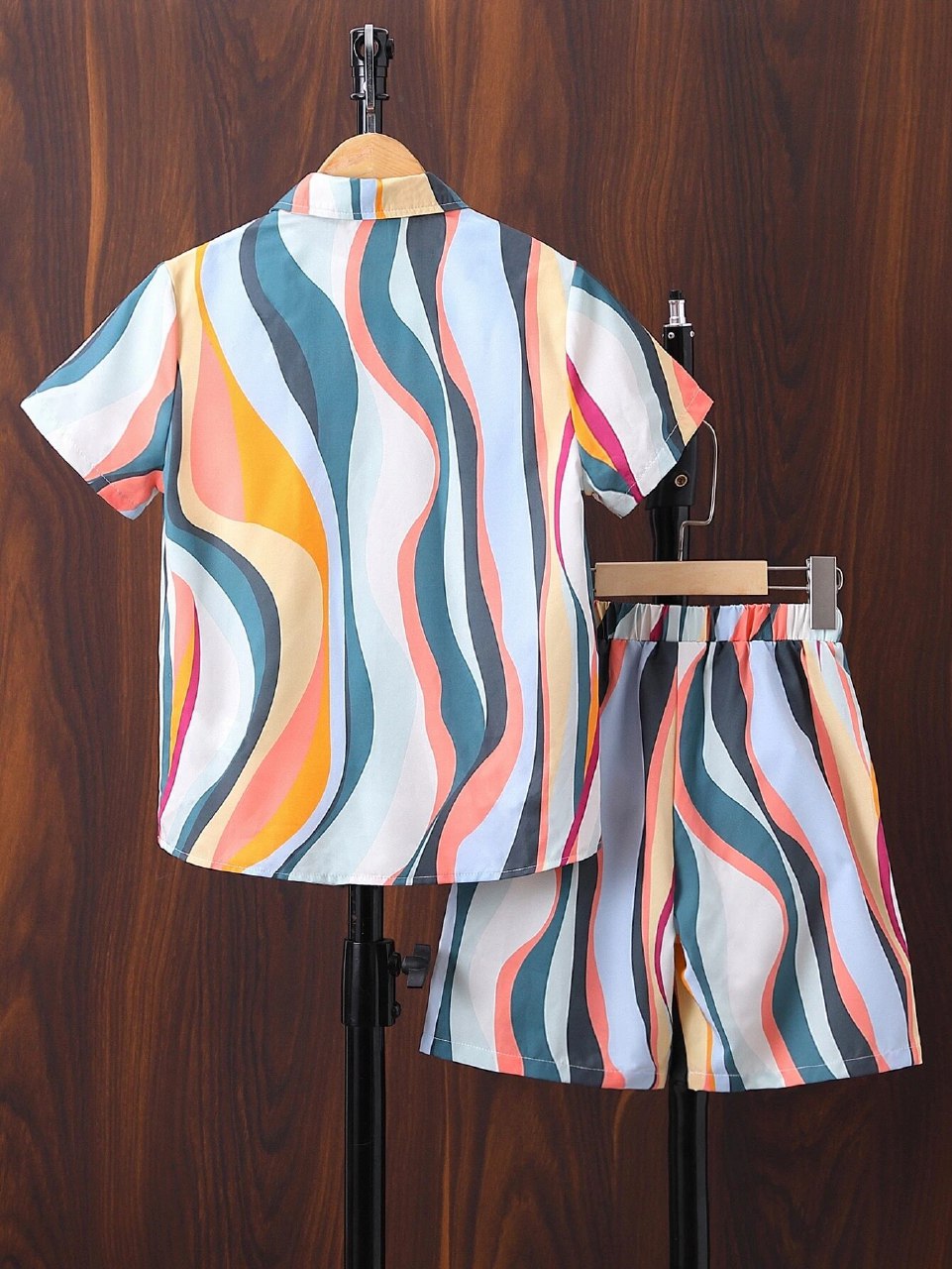 Shinydots Boys' Stylish Multicolor Wave Print Co-ord Set – Shirt & Shorts | Trendy Summer Outfit