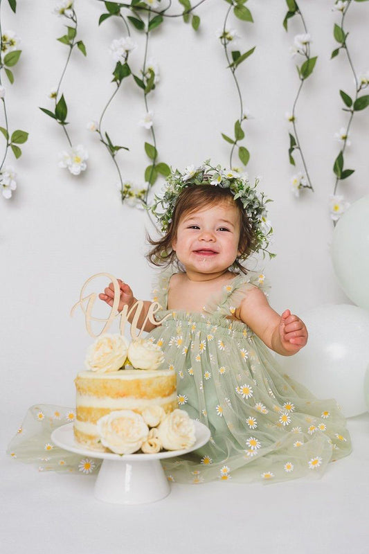 Baby Girls Midi-knee Length Birthday, Beach Wear Daisy Floral Dress- Birthday Outfit Girl Special Occasion