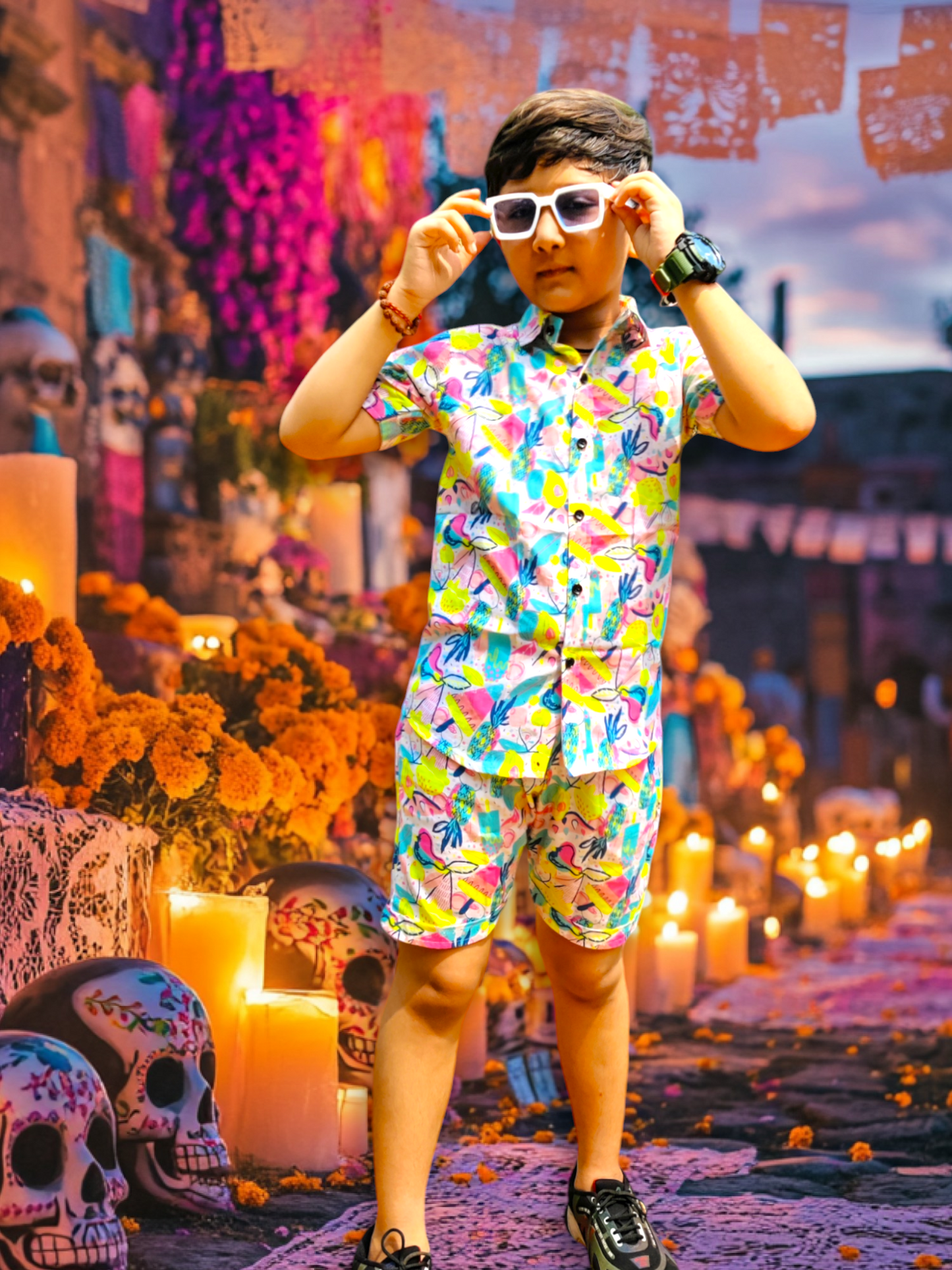 Fruit-Printed Cotton Co-Ord Set for Boys