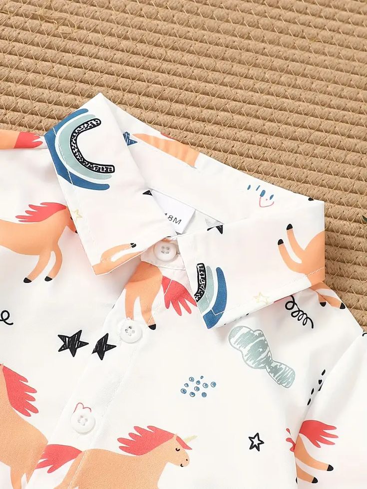 Shinydots Boys Unicorn Graphics Print Short Sleeve Button Down Shirt - Fun & Stylish Summer Vacation | Regular Wear
