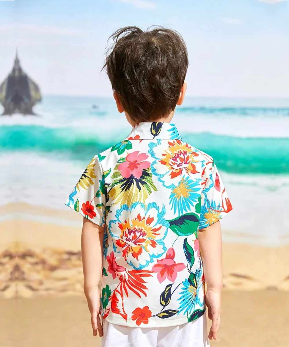 Shinydots Cotton Multicolor Flower Printed Shirt For Boys