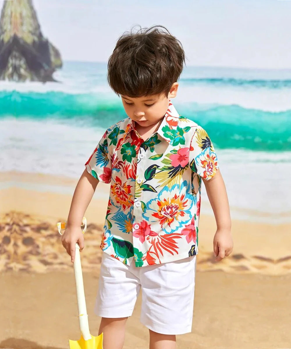 Shinydots Cotton Multicolor Flower Printed Shirt For Boys