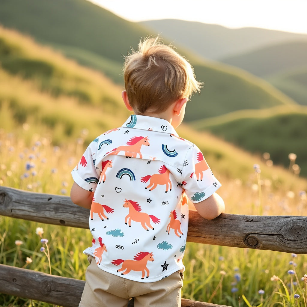 Boys Unicorn Cartoon Horse Graphics Print Shirt & Shorts 2-Piece Set – Cute & Stylish Summer Outfit