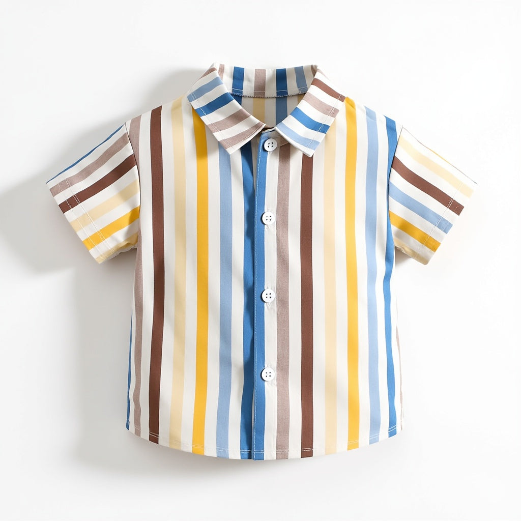 Baby Boys Pack of 2 Stylish Printed Short Sleeve Shirts - Sailboat & Striped Designs for Trendy Outfits By Shinydots