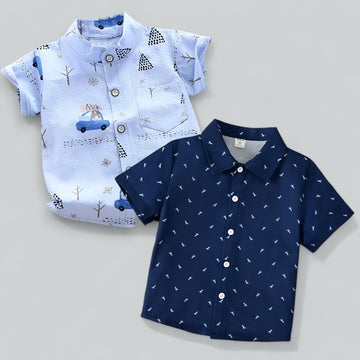 Shinydots Baby Boy Short Sleeve Car & Daynosaur Printed Shirt Combo Pack | Toddler Outfit