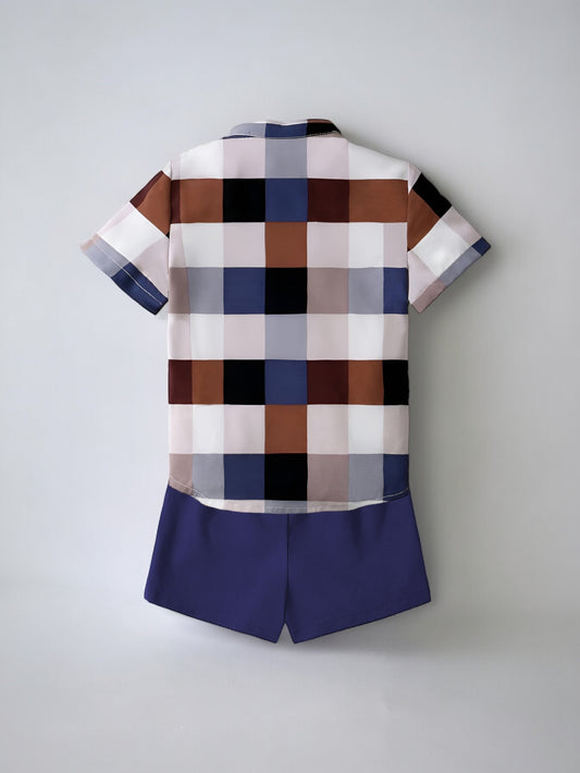 Shinydots Baby Boy Checked Printed Short Sleeve Shirt & Shorts Two Piece Set-Shirt & Short