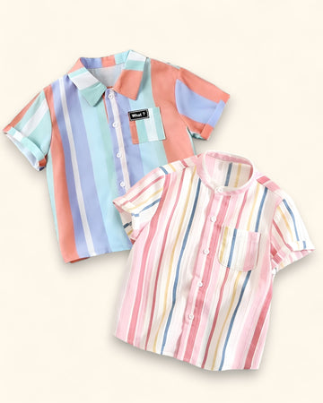 Shinydots Baby Boy Striped Short Sleeve Button Down Shirt Pack Of 2 For Outings and Summer