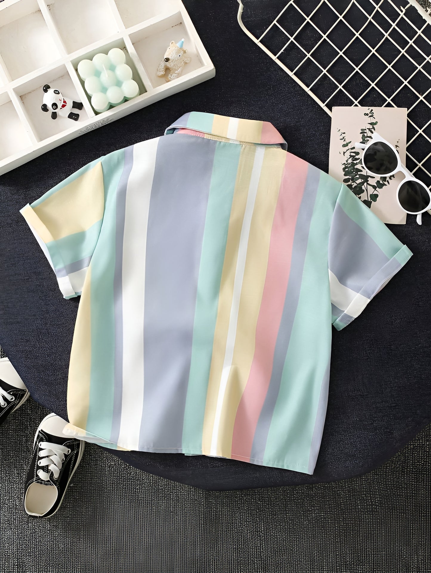 Multi striped Half Sleeve Shirt with Short Clothing Set for Boys