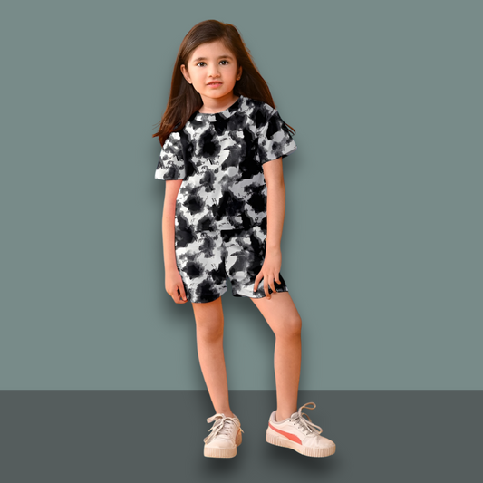 Girls' Tie-Dye Cotton Co-Ord Set - Black & White
