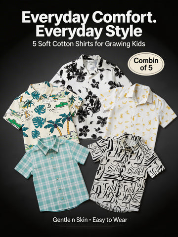 SHINYDOTS Boys Printed Shirts | Pack of 5 | Soft Cotton | Everyday Comfort & Style
