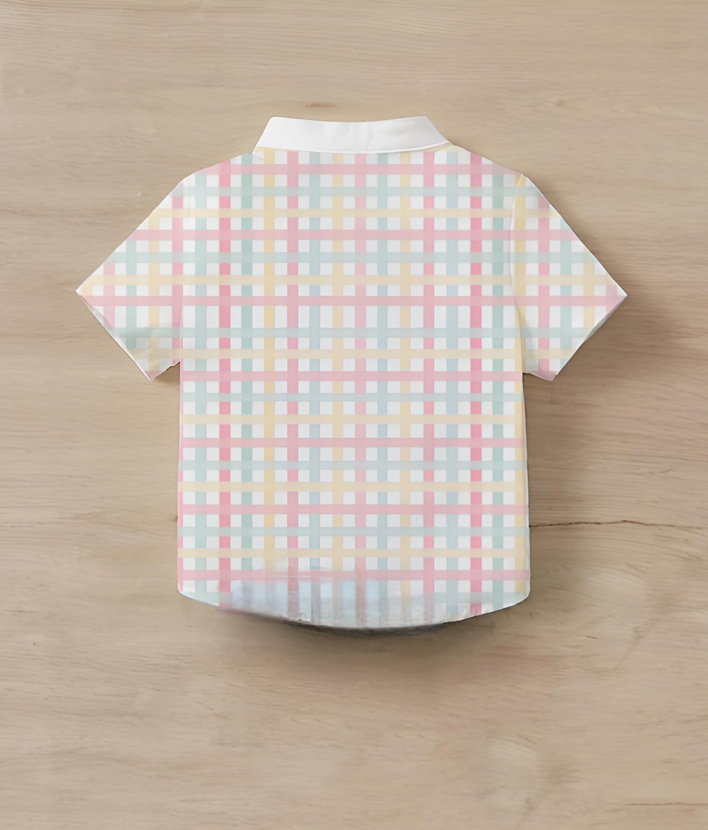 Shinydots Baby Boy Pastel Checkered Mandarin Collar Short-Sleeve Shirt-Only Shirt