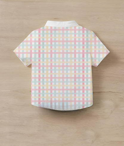 Shinydots Baby Boy Pastel Checkered Mandarin Collar Short-Sleeve Shirt-Only Shirt