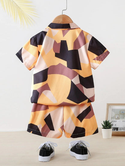 Toddler Boys Abstract Print Multicolor Co-ord Set – Stylish Shirt & Shorts Combo By Shinydots