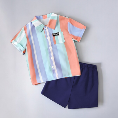 SHINYDOTS Baby Boy Striped Short Sleeve Shirt & Shorts Two Piece Set