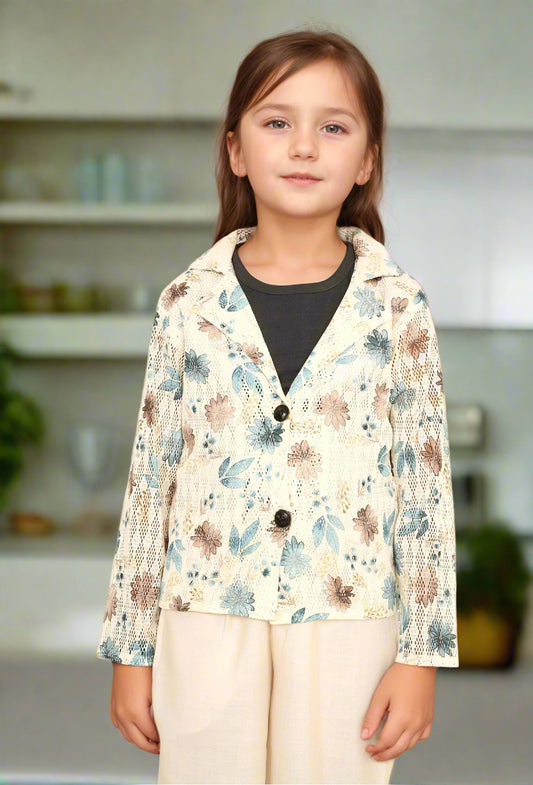 Shinydots Girls 3-Piece Clothing Set – Floral Lace Jacket, Cotton Printed Palazzo & Black Inner