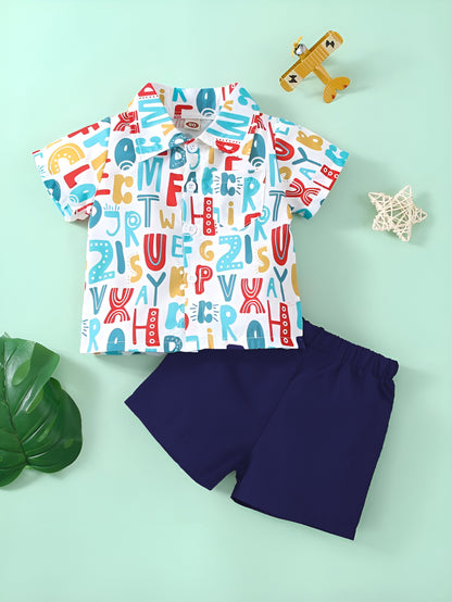 Shinydots Toddler Latter Graphics Shirt With Short Pair For Boys-2-Piece Clothing Set