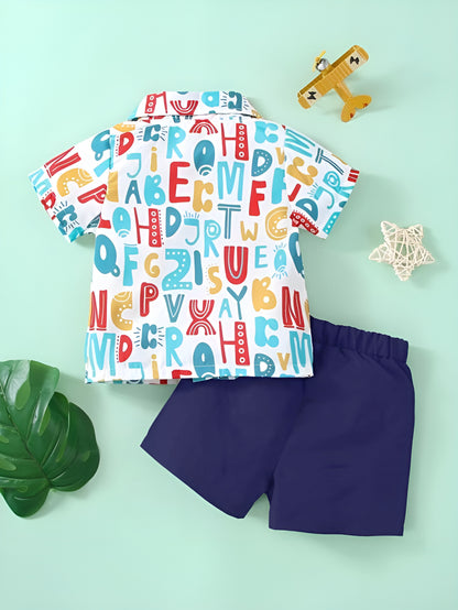Shinydots Toddler Latter Graphics Shirt With Short Pair For Boys-2-Piece Clothing Set