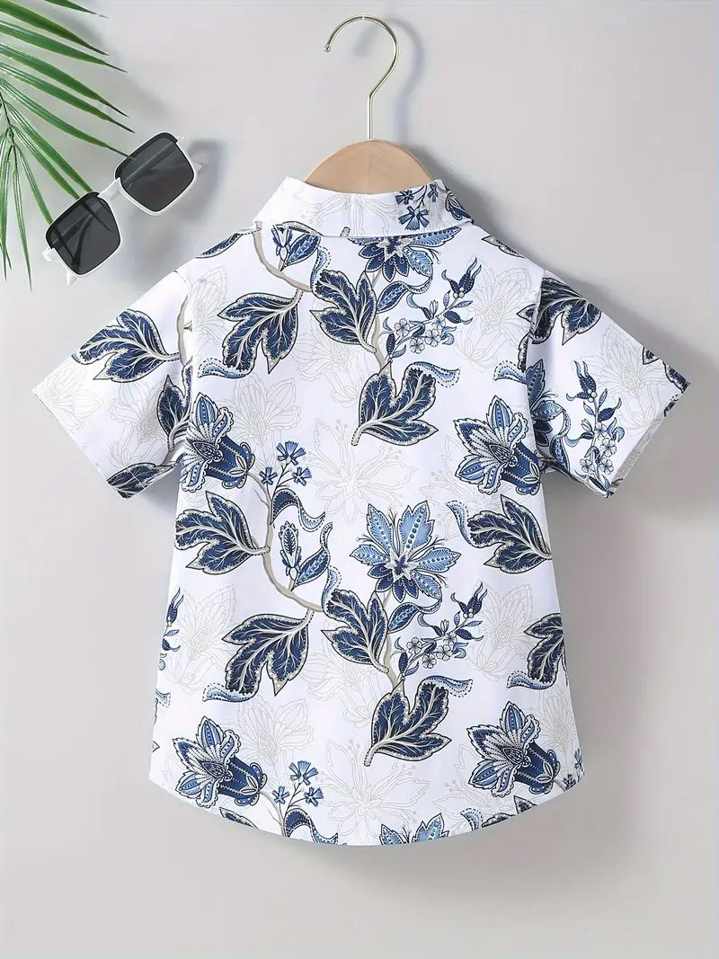 Stylish Baby Boys White Floral Printed Short Sleeve Shirt – Trendy & Comfortable Summer Collection By Shinydots
