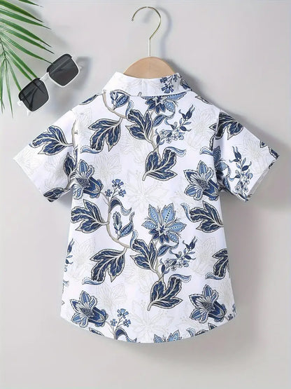 Stylish Baby Boys White Floral Printed Short Sleeve Shirt – Trendy & Comfortable Summer Collection By Shinydots