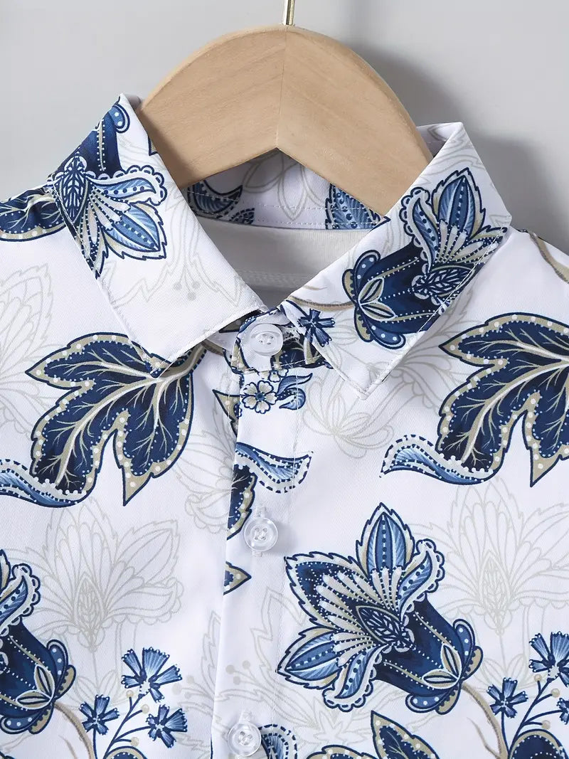 Stylish Baby Boys White Floral Printed Short Sleeve Shirt – Trendy & Comfortable Summer Collection By Shinydots