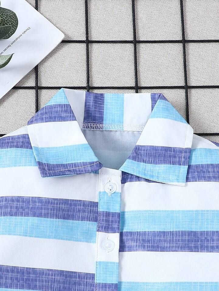 Shinydots Stylish Blue Striped Cotton Blend Shirt & Navy Shorts Set for Boys – Summer Casual Outfit