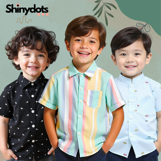 Pck of 3 Printed Boys Shirt Combo Value Pack – Vibrant, Stylish & Fun | Shinydots