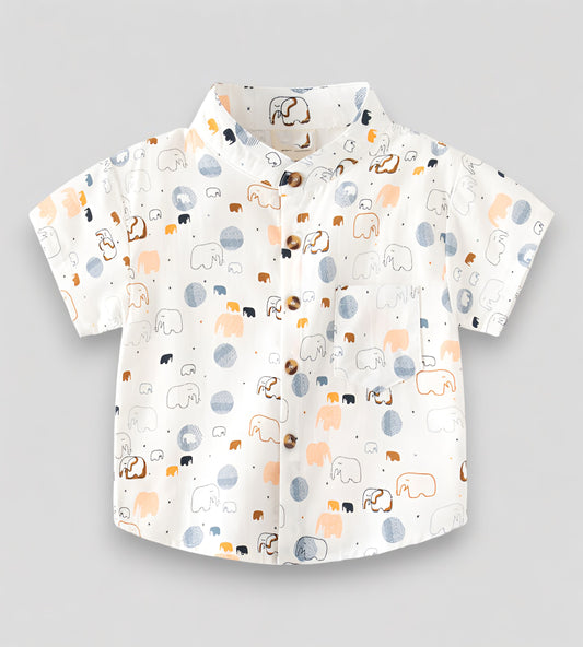 SHINYDOTS Baby Boy Animal Elephent Printed Short Sleeve Shirt & Bottom Two Piece Set