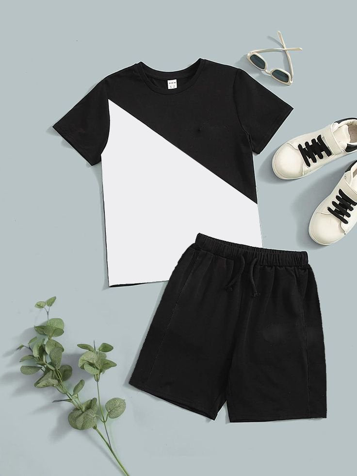 Shinydots Stylish Boys Black & White Kids T-Shirt and Shorts Set – Trendy & Comfortable Summer Collection