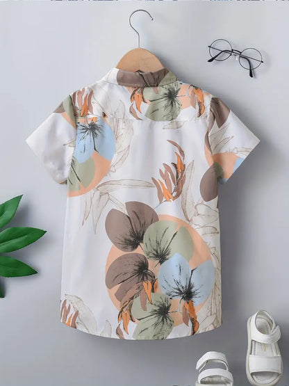 Summer Breeze Peach Floral Kids' Shirt – Lightweight & Stylish Short-Sleeve Shirt By Shinydots