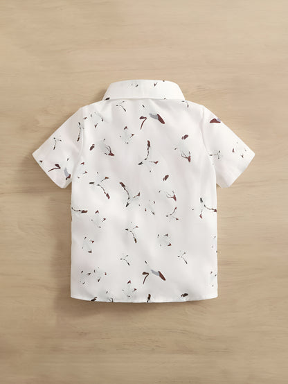 Trendy Party Wear White Printed Cotton Base Shirt For Baby Boys