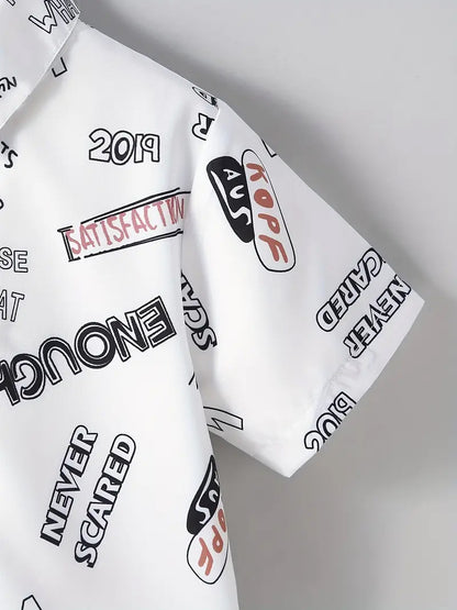 Boys White Latter Graphic Print Kids Short Sleeve Shirt-Casual Boy Shirt By Shinydots