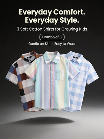 SHINYDOTS Kids Shirt Combo Pack of 3 | Premium Checkered Collection