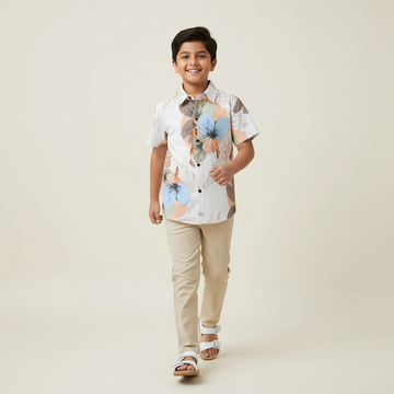 SHINYDOTS Kids Peach Floral Shirt | Summer Breeze Tropical Style