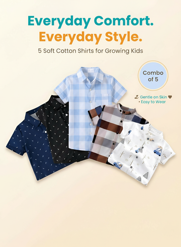 SHINYDOTS Kids Cotton Shirt Combo Pack of 5 | Vibrant Colors & Everyday Style